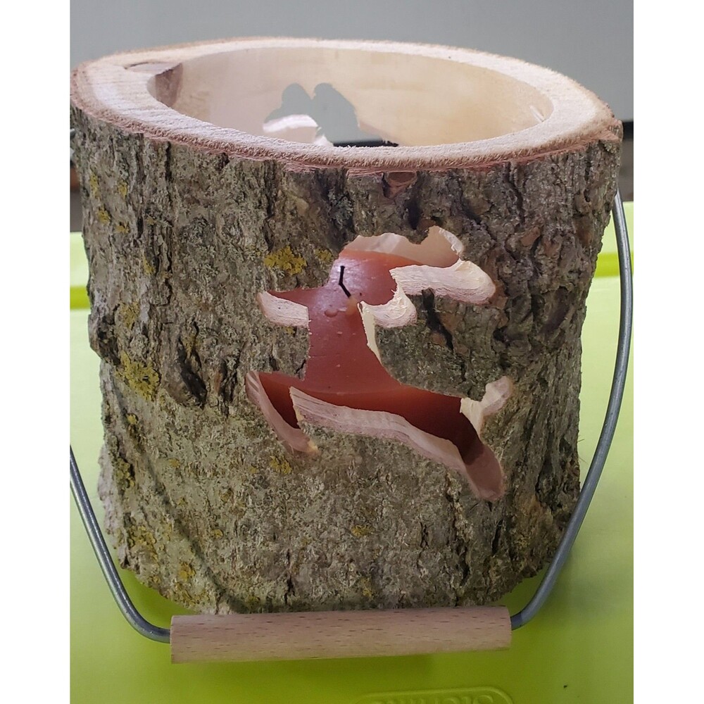 Tree Trunk Carved Deer Candle Holder - Xmas Holiday - Cinnamon Scented Candle